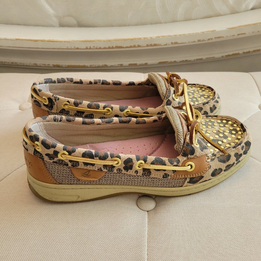 Sperry Loafers Women's 6 Brown Cheetah Animal Print Boat Deck Lace Up Shoes - Picture 3 of 5
